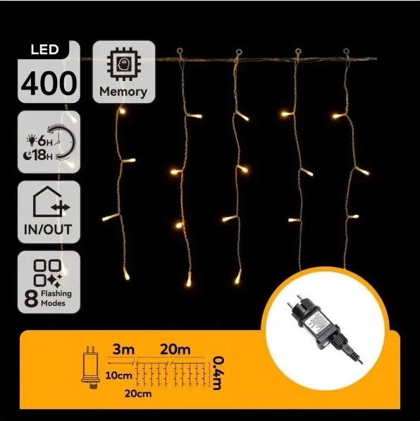 Aigostar - LED șir de lumini de Crăciun pentru exterior 400xLED/6W/230V/8 funcții 20x0,4m IP44 alb cald