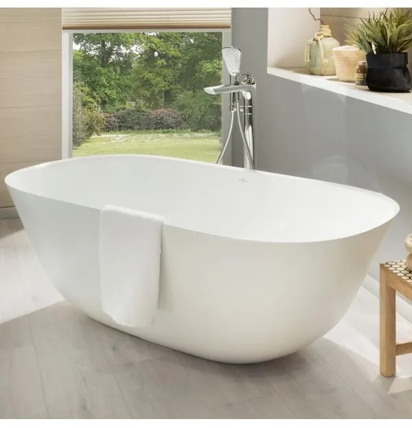 Cada free-standing, Villeroy&amp;Boch Theano, compozit Quaryl, 155x75cm, Alb Alpin, UBQ155ANH7F200V-01
