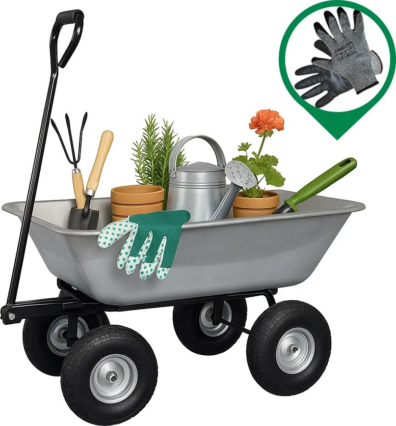 Cărucior de grădină 3 în 1 cu basculantă, capacitate de încărcare până la 250 kg, oțel galvanizat