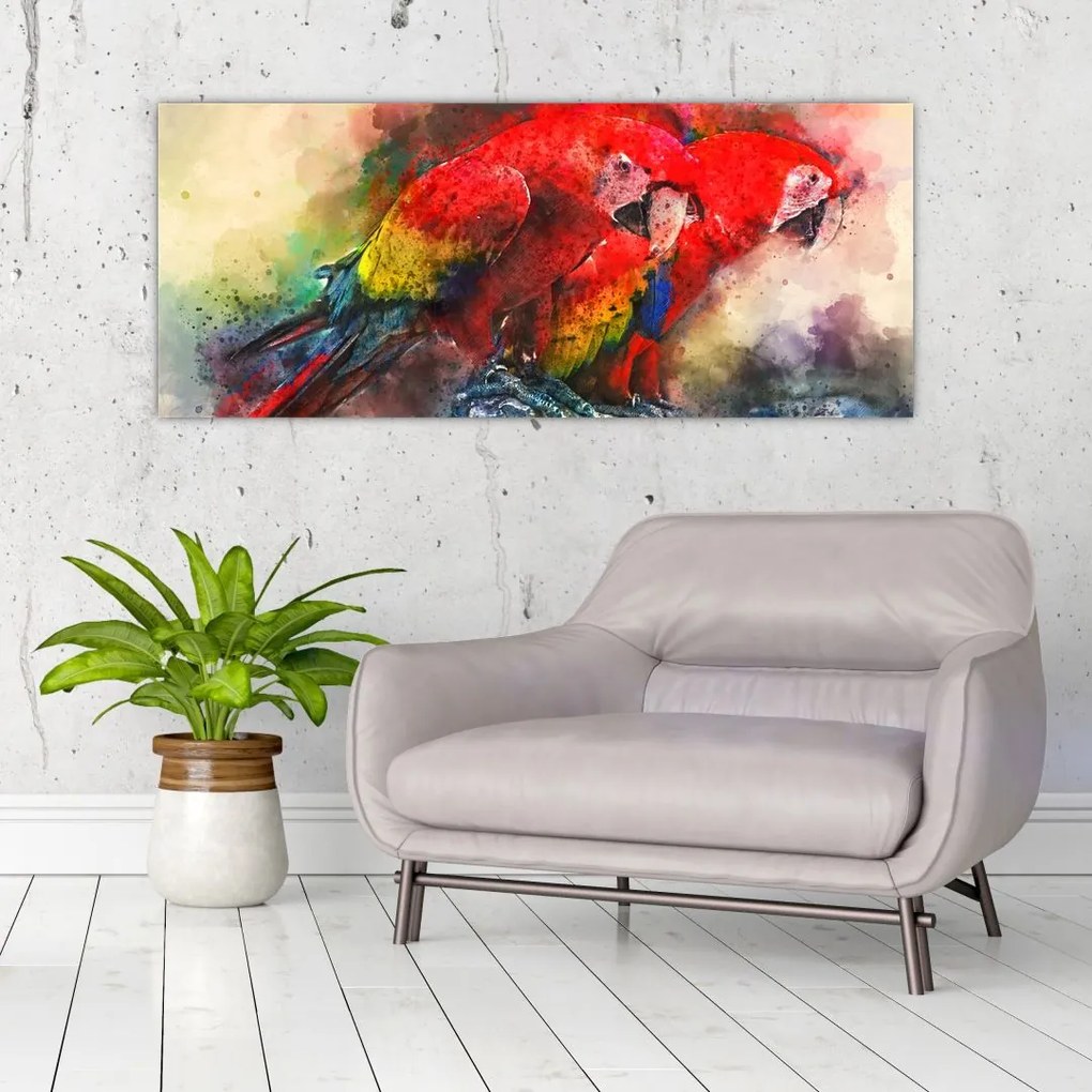 Tablou - Papagali roșii ara (120x50 cm)