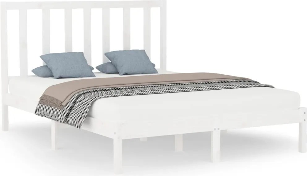 vidaXL Cadru de pat, alb, 160x200 cm, lemn masiv