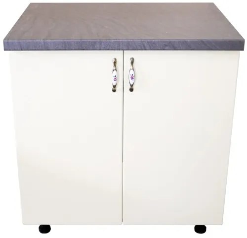 Masca pentru chiuveta cu 2 usi 80 cm Zebra, alb/MDF Vanilie, cu blat Artar, 80 x 85 x 60 cm