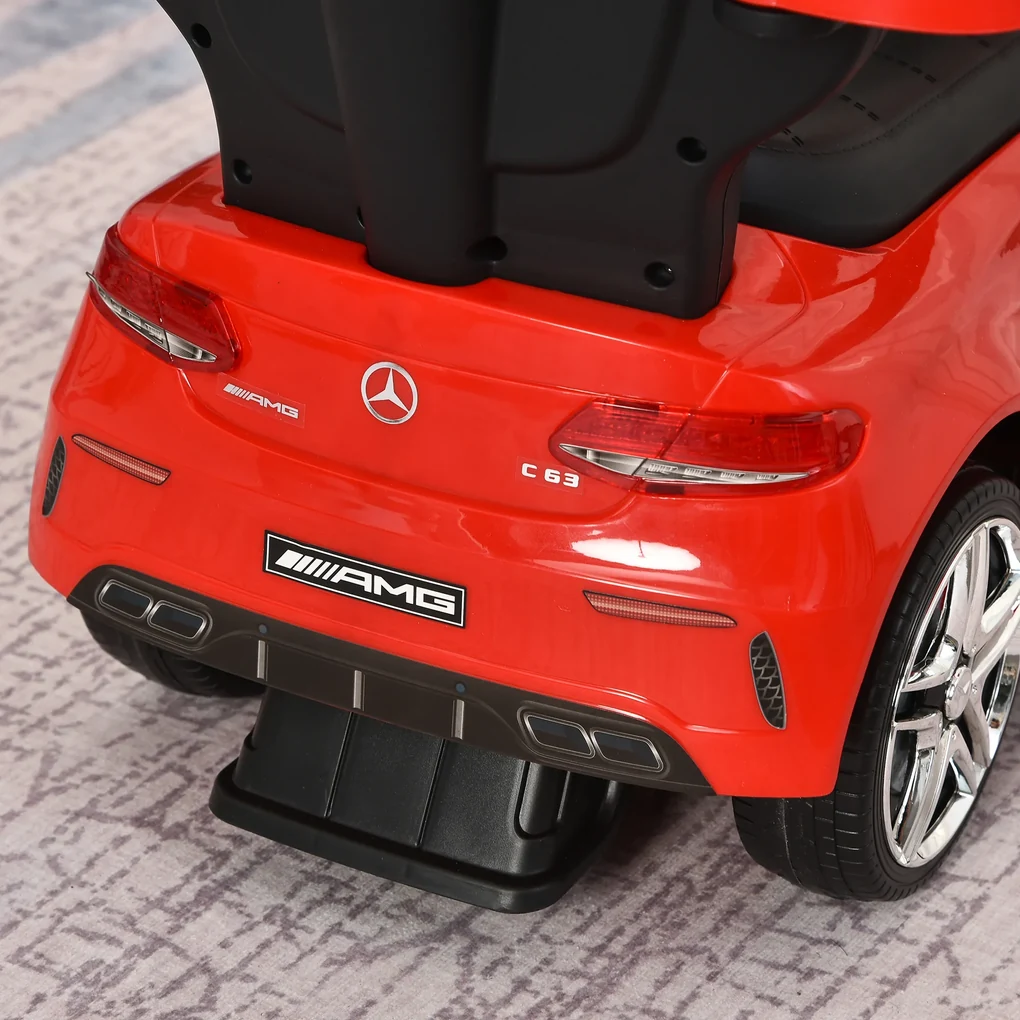 HOMCOM Mașină cu Maner pentru Copii, Licență Mercedes, Acoperiș și Bare de Siguranță Detasabile, Roșie | Aosom Romania