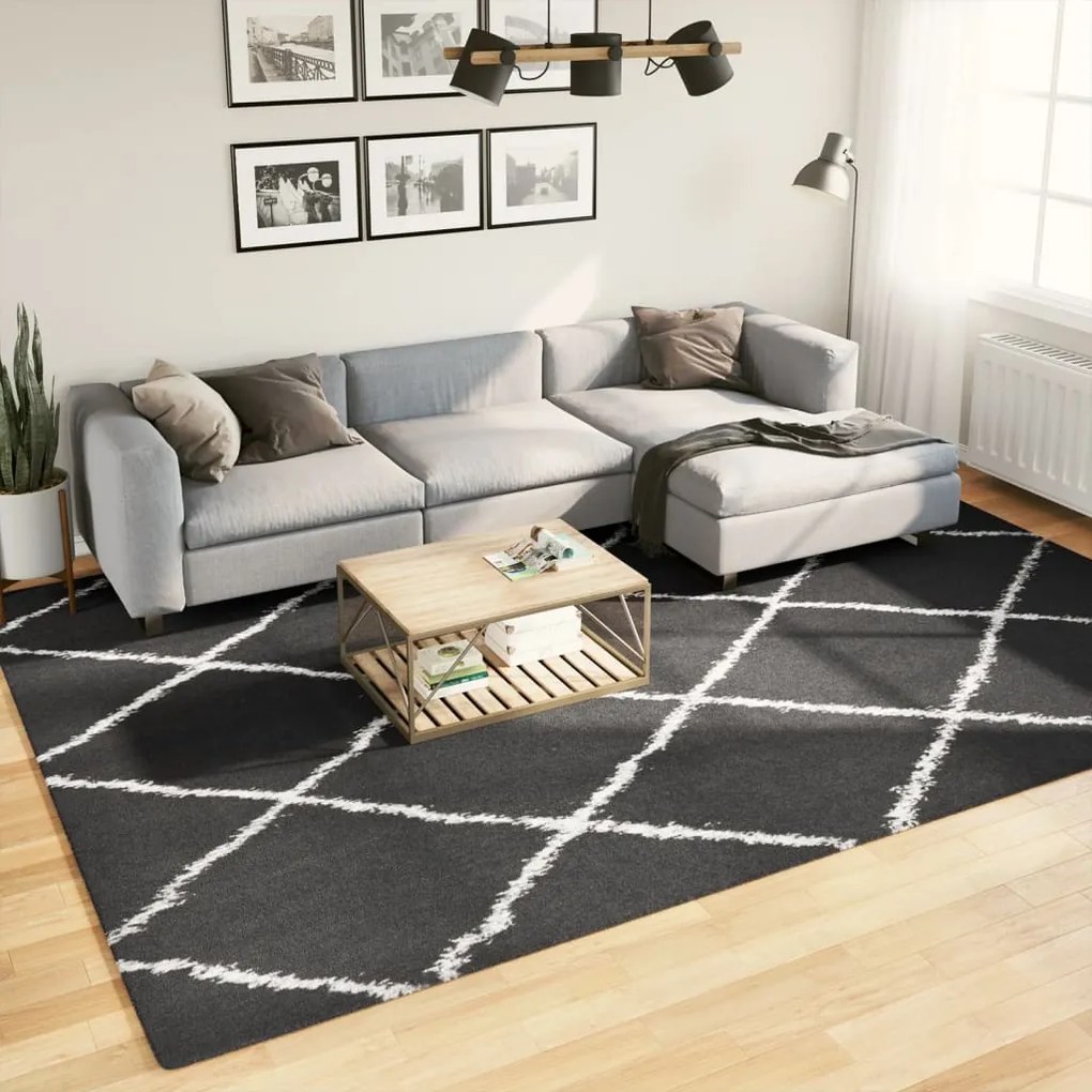 vidaXL Covor pufos &quot;PAMPLONA&quot; fire înalte negru/crem modern 240x340 cm