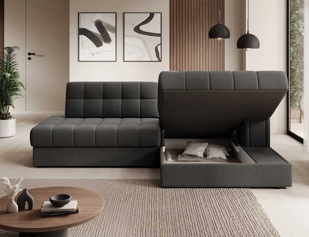 Coltar extensibil dreapta 3 locuri ELTAP, RT-06SO, Blezalt, 240x150x82 cm, lemn/poliester, gri inchis