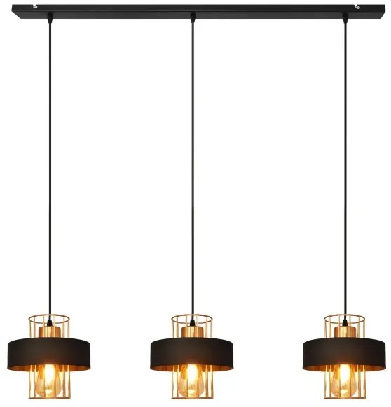 Lustră pe cablu VOLTA 3xE27/15W/230V neagră/aurie