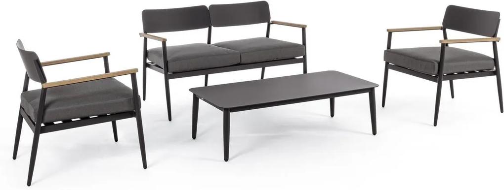 Set mobilier din fier negru cu perne textil Kaspian 66.5 cm x 72.5 cm x 80 h x 44 h1 x 63 h2