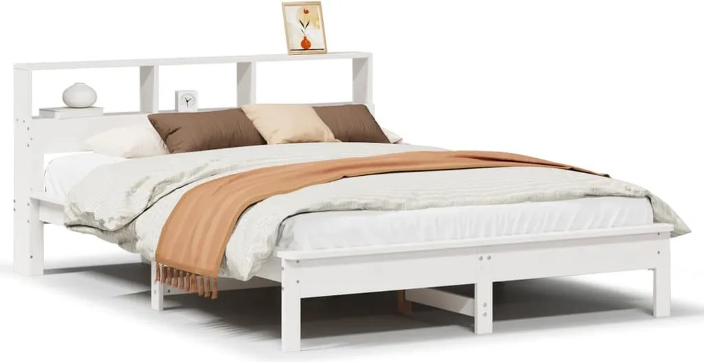 vidaXL Cadru de pat fără saltea, alb, 160x200 cm, lemn masiv pin
