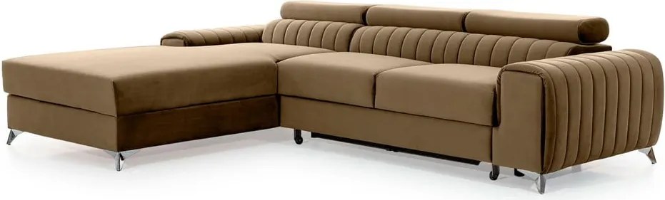 Colțar maro deschis extensibil/cu spațiu de depozitare cu tapițerie din catifea (cu colț pe partea stângă/cu șezlong) Grayson – ELTAP