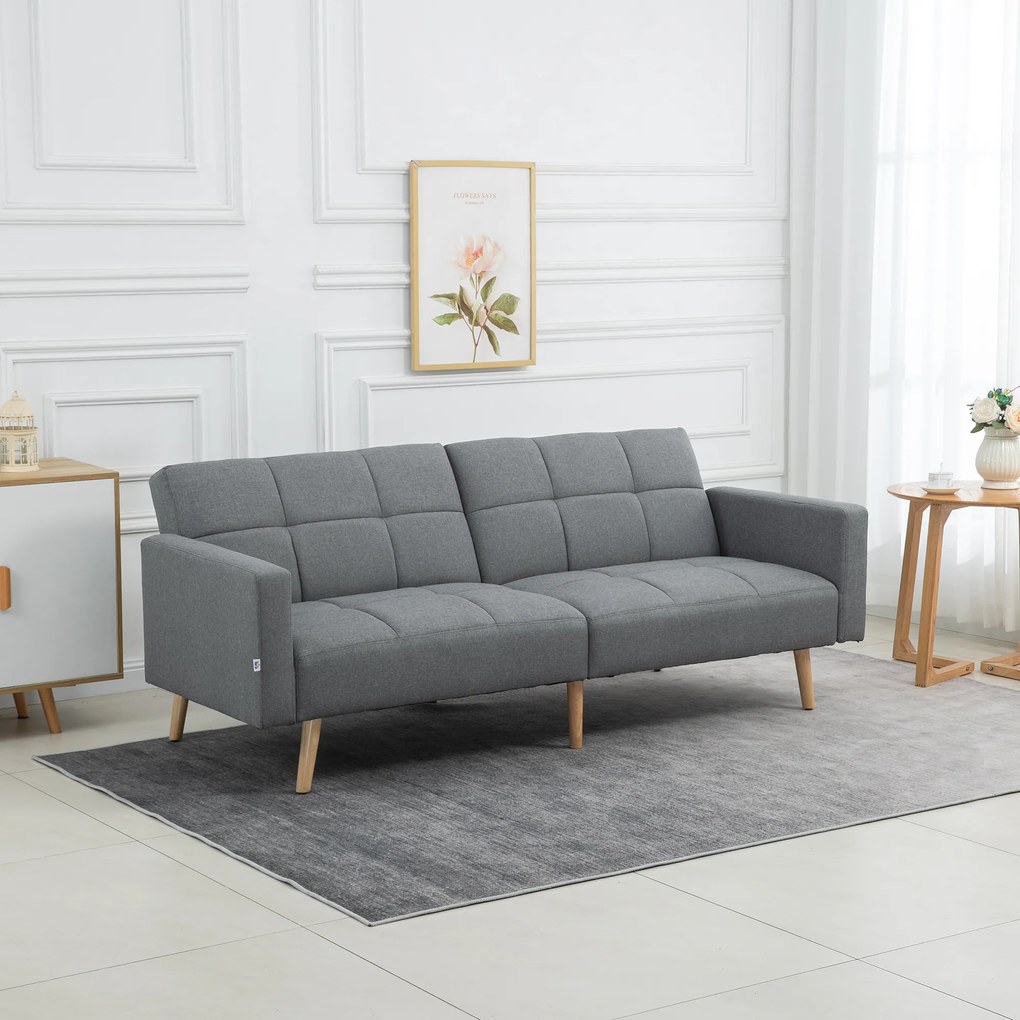 HOMCOM 2 in 1 Canapea cu functie de pat 205 x 88 cm Canapea cu Scaun, Aspect de ln Gri | Aosom Romania