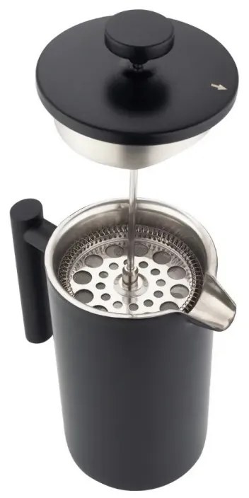 Presă franceză pentru cafea/ceai Kinghoff KH 1996, 1 l, Oțel inoxidabil, Pereți dubli, Negru