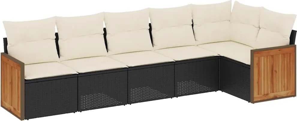 vidaXL Set mobilier de grădină cu perne, 6 piese, negru, poliratan