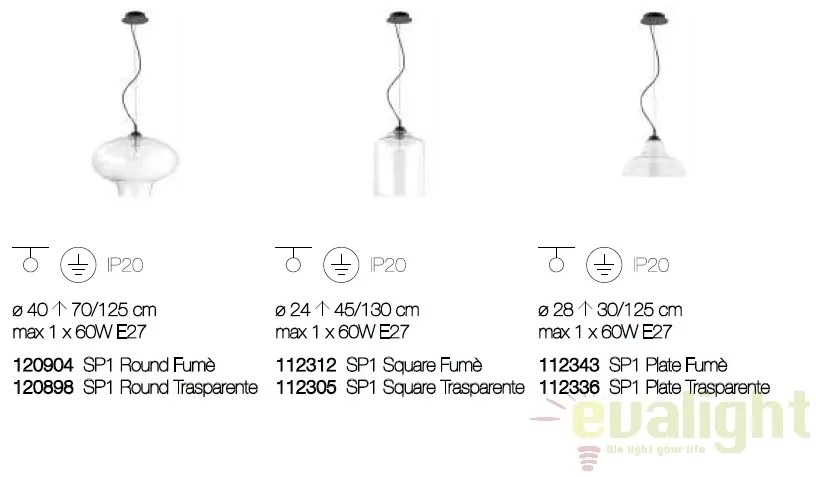Lustra diametru 40cm, din sticla suflata manual, BISTRO SP1 ROUND fumurie 120904