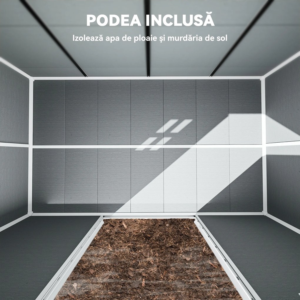 Outsunny Căsuță de Grădină pentru Depozitare Unelte 4.96m² Gri | Aosom Romania