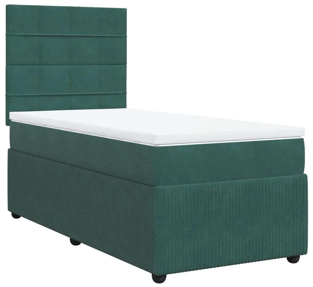 3292217 vidaXL Pat box spring cu saltea, verde închis, 90x190 cm, catifea