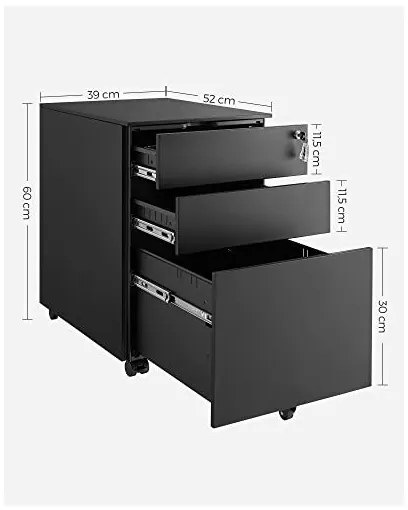 Dulap mobil cu inchidere, Songmics, Negru, OFC60BK, 52 x 39 x 60 cm