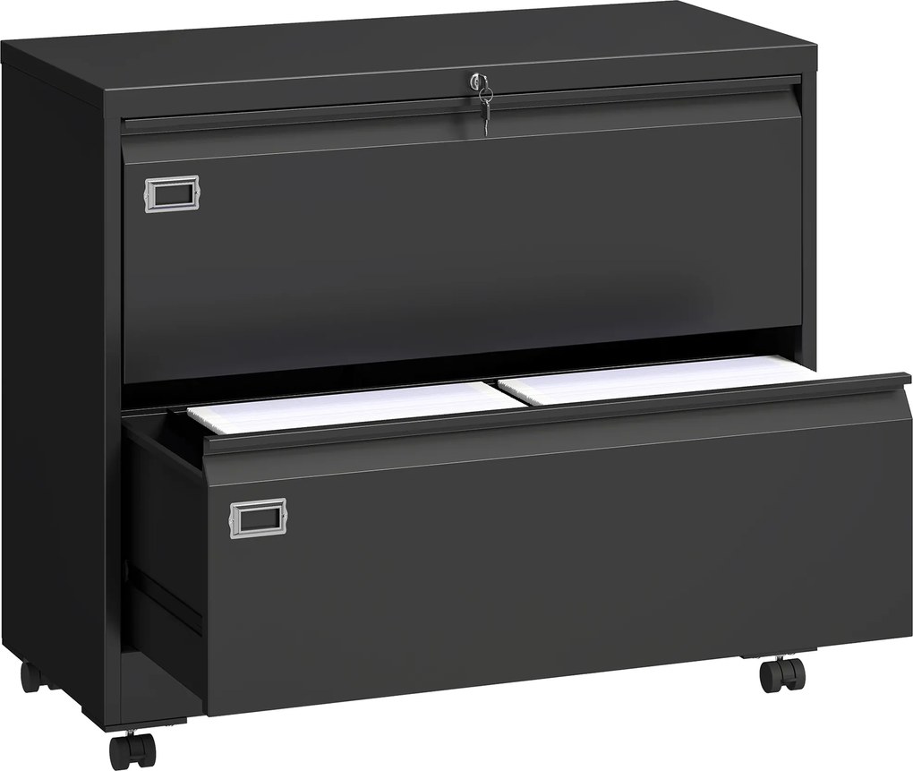 HOMCOM Container mobil cu 2 sertare închidere dulap pentru dosare cu șină suspendată reglabilă 90 x 40 x 77,4 cm Negru | Aosom Romania