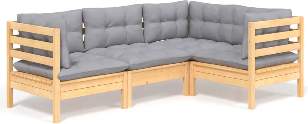 vidaXL Set mobilier grădină cu perne, 4 piese, gri, lemn de pin