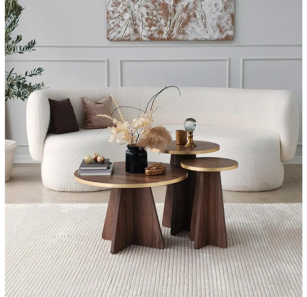 Set 2buc. măsuțe cafea Kabivo 1 (auriu + nuc). 1089598