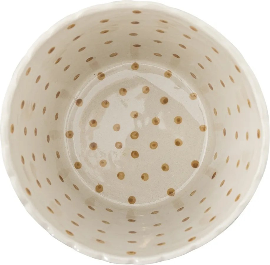 Bol din ceramică artizanală, multicolor, pictat manual cu dungi și text decorativ, margine ondulată, 17,5x13,5 cm, „Chip"