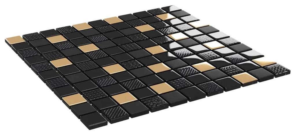 Placi mozaic, 22 buc., negru si auriu, 30x30cm, sticla 22, Negru si auriu