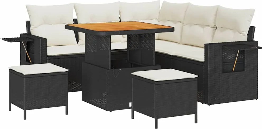 vidaXL Set de canapele pentru grădină cu pernă 8 pcs Negru poliratan