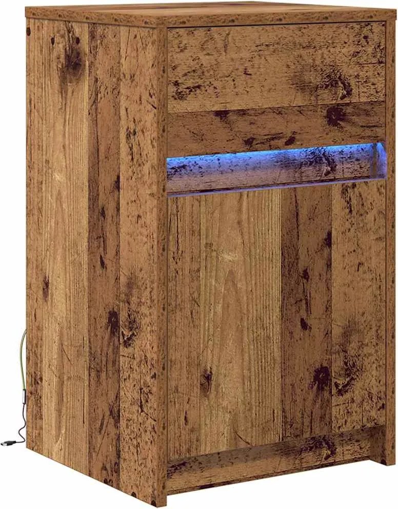 vidaXL Noptieră LED cu sertar Lemn vechi 38 x 34 x 61 cm Lemn compozit
