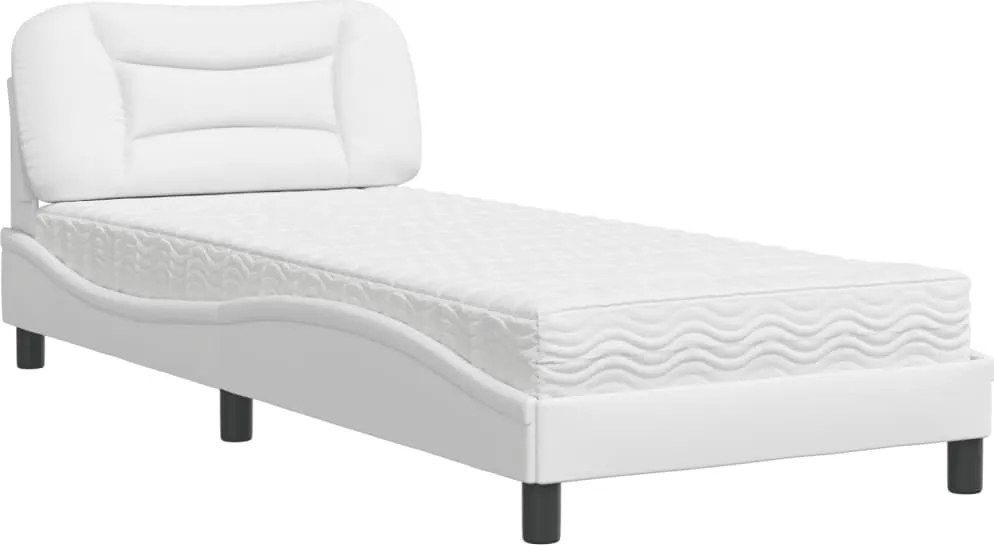 vidaXL Pat cu saltea, Hvar, alb, 80x200 cm, piele ecologică