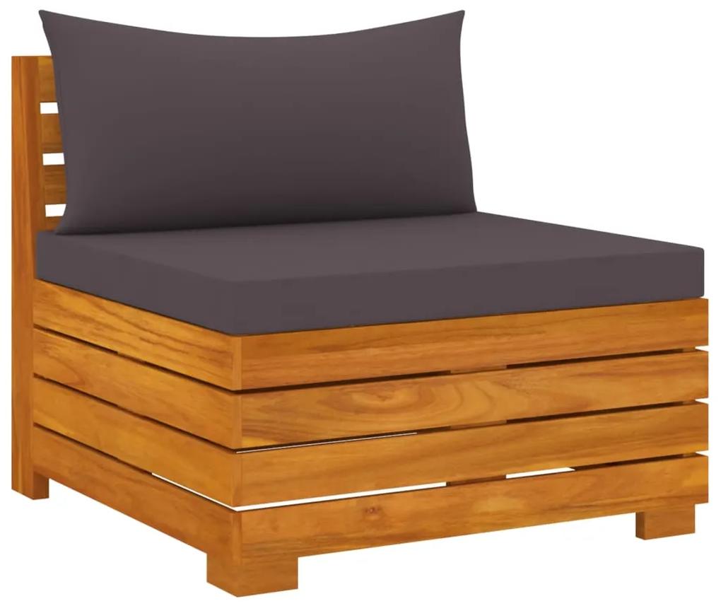 Set mobilier gradina cu perne, 4 piese, lemn masiv de acacia Morke gra, colt + mijloc + suport pentru picioare + masa, 1