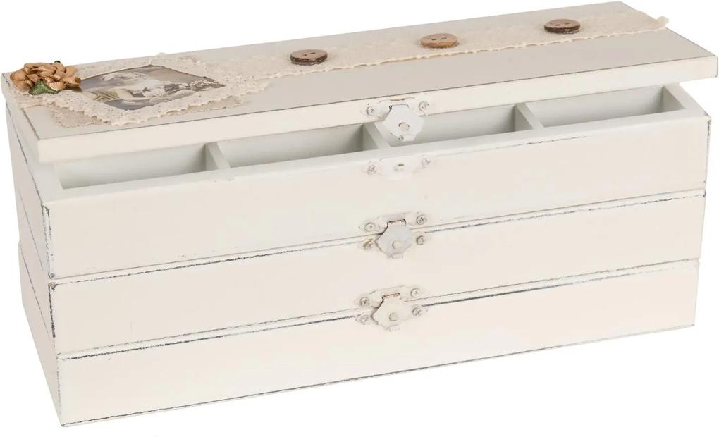 Cutie bijuterii lemn alb cu 2 sertare Amelie 27 cm x 10 cm x 10 cm