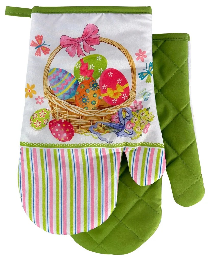 Set de 2 manusi de bucatarie cu magnet EASTER EGGS, alb-verde