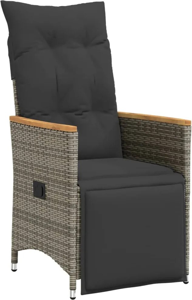 vidaXL Scaun de grădină rabatabil cu perne, gri, poliratan