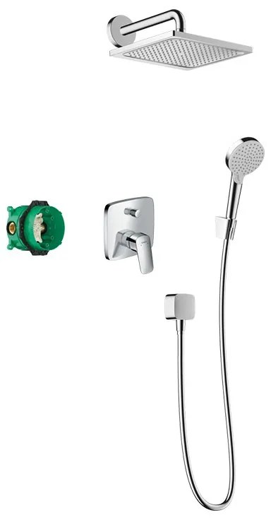 Set de dus, Hansgrohe, Crometta E 240, cu baterie incastrata, para 2 jeturi, suport para, furtun, palarie 1 jet, crom