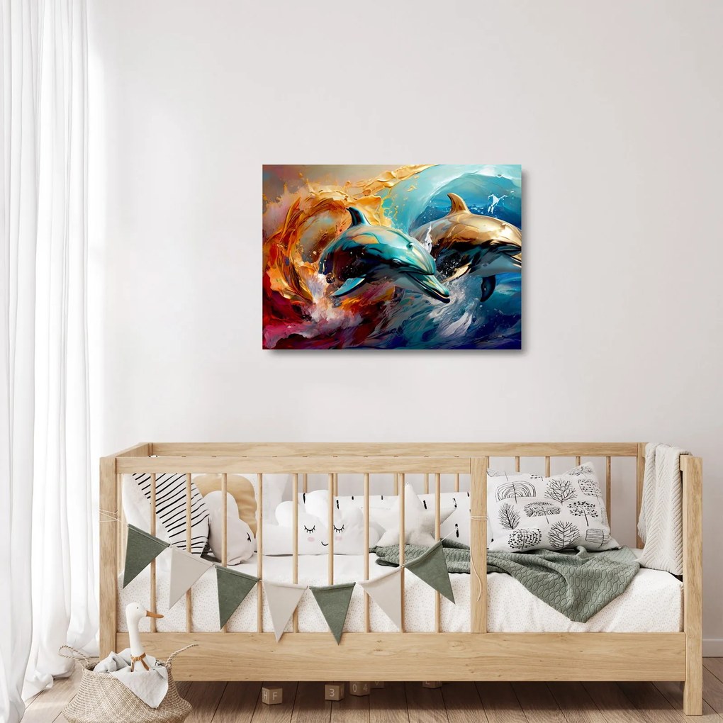 Tablou pe sticlă - Pictură de delfin (70x50 cm)