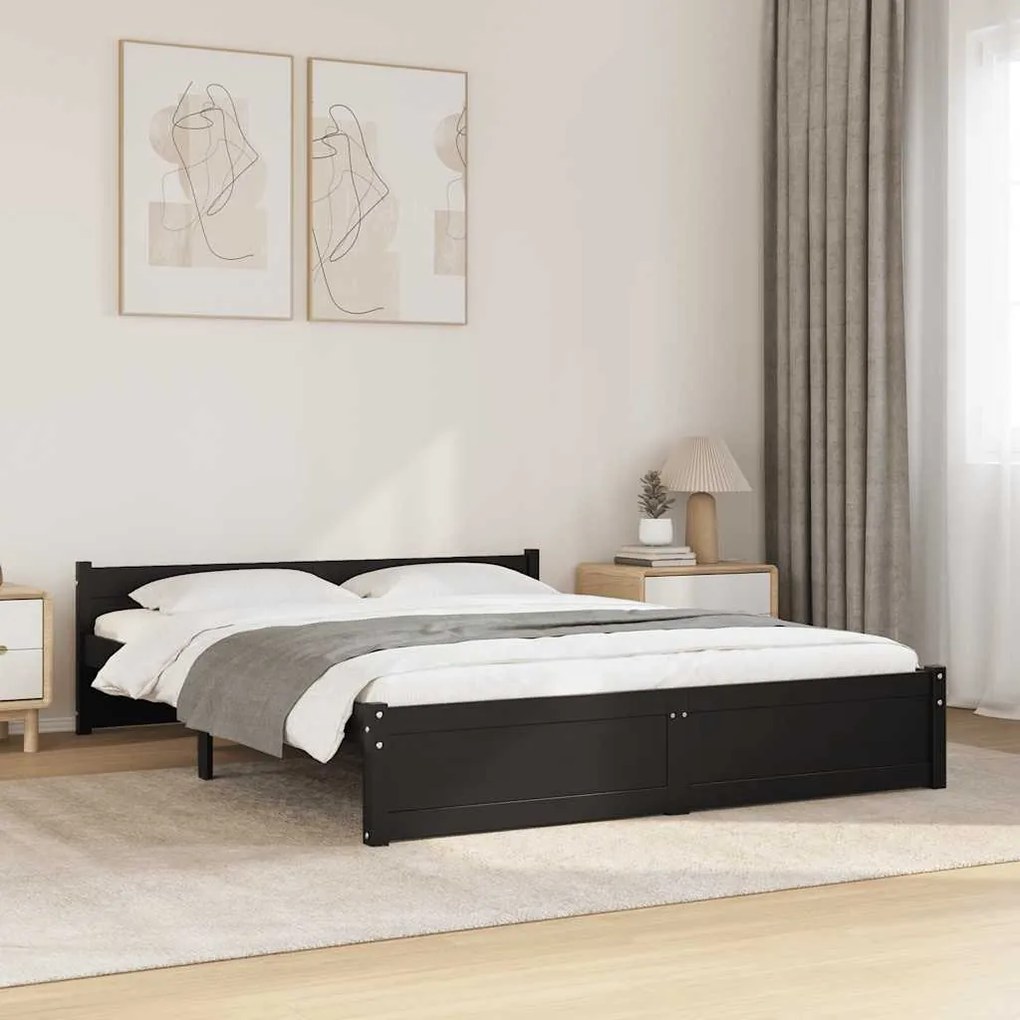 vidaXL Cadru de pat dublu, negru, 135x190 cm, lemn masiv