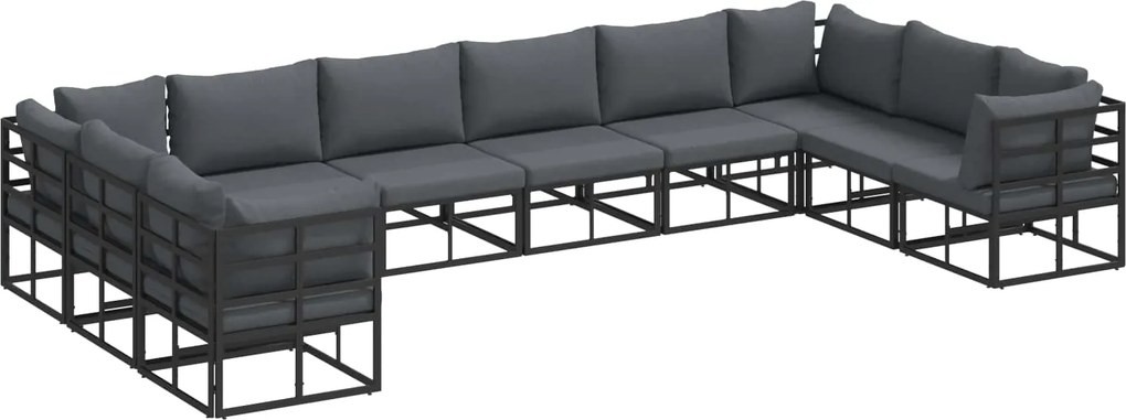 vidaXL Set de canapele pentru grădină cu pernă 10 pcs Negru Aluminiu