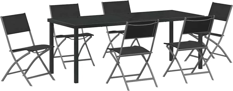 vidaXL Set de masă pentru grădină 7 pcs Negru