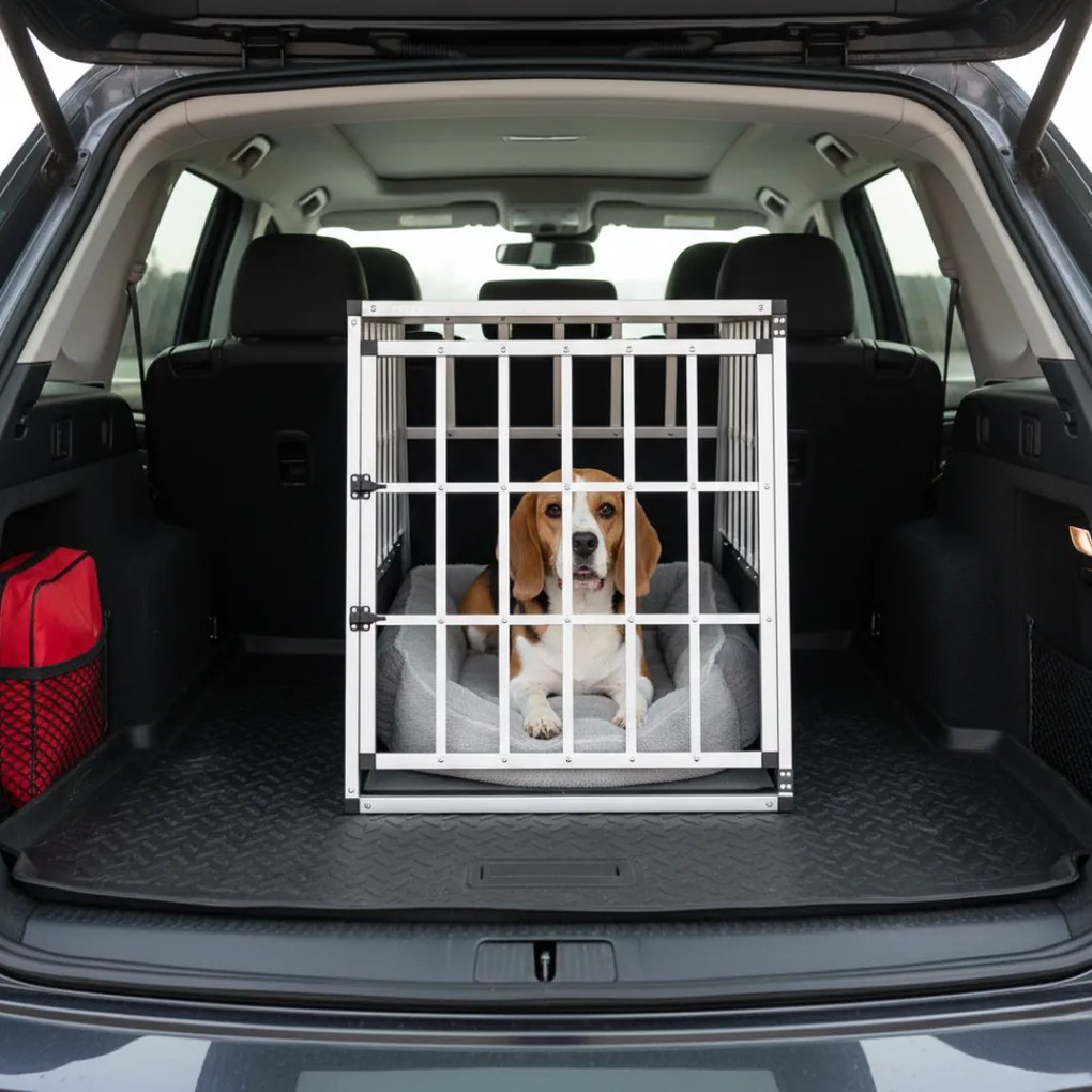 Cușcă de transport pentru câini BRUNO, 66x90x72cm, argintiu/negru Jurhan