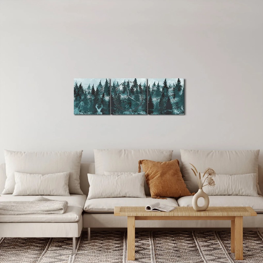 Tablou - Animale din pădure (cu ceas) (90x30 cm)