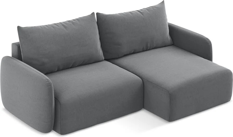 Colțar gri extensibil/cu spațiu de depozitare cu tapițerie din catifea (cu colț pe partea dreaptă/cu șezlong) Kalena – Makamii