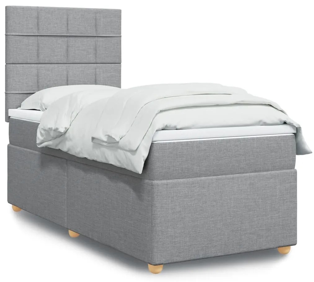 vidaXL Pat box spring cu saltea, gri deschis, 90x200 cm, textil