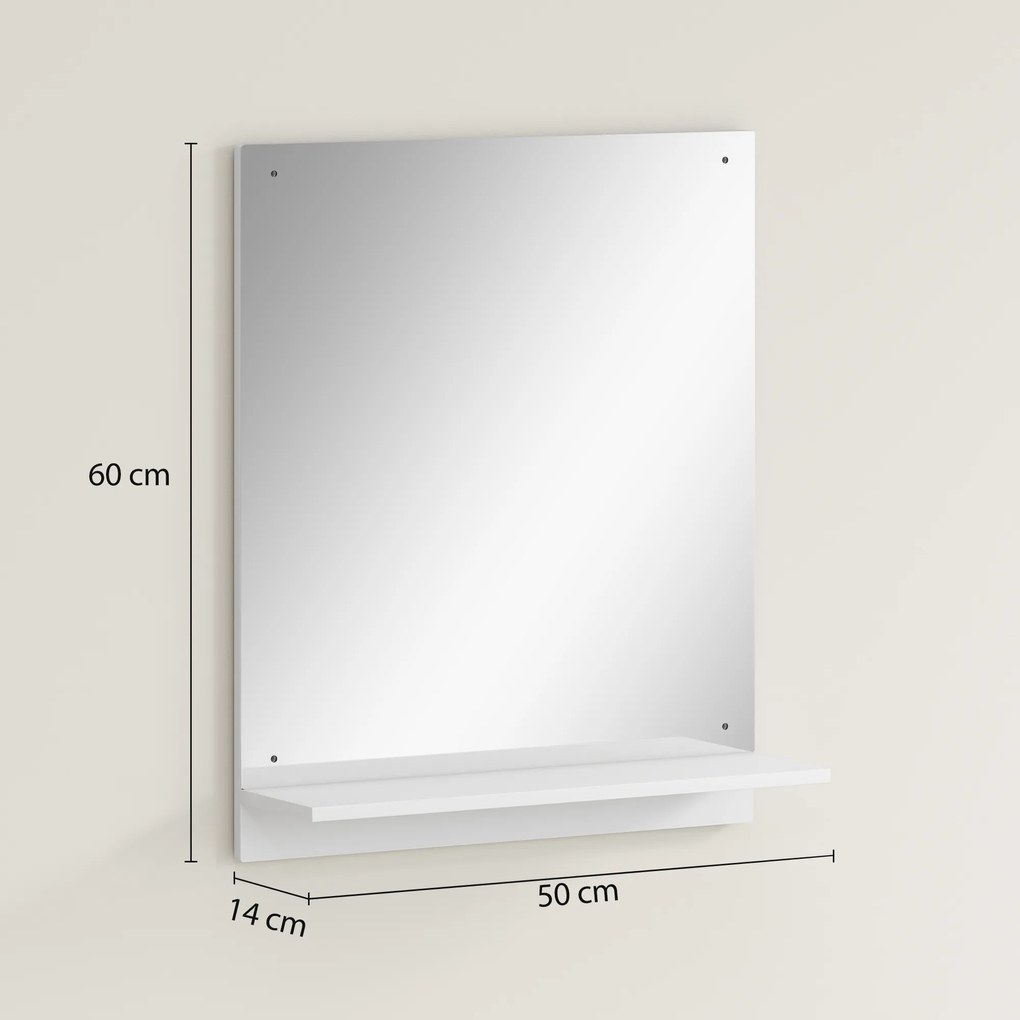 HOMCOM Oglindă de baie 50 x 60 cm, oglindă de perete cu raft, pentru intrare, hol, alb | Aosom Romania