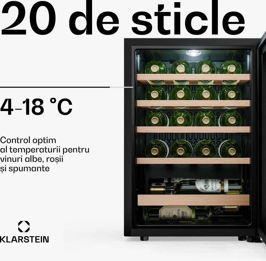 Klarstein Bevora frigider pentru vin independent | 4 sertare | 62 litri | 20 sticle | 43 cm