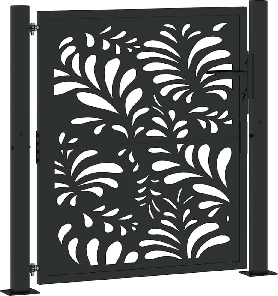 vidaXL Poartă de grădină neagră 100x100 cm, model ondulat din oțel