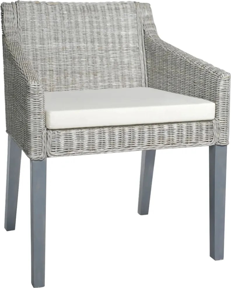 vidaXL Scaun de bucătărie cu pernă, gri, ratan natural