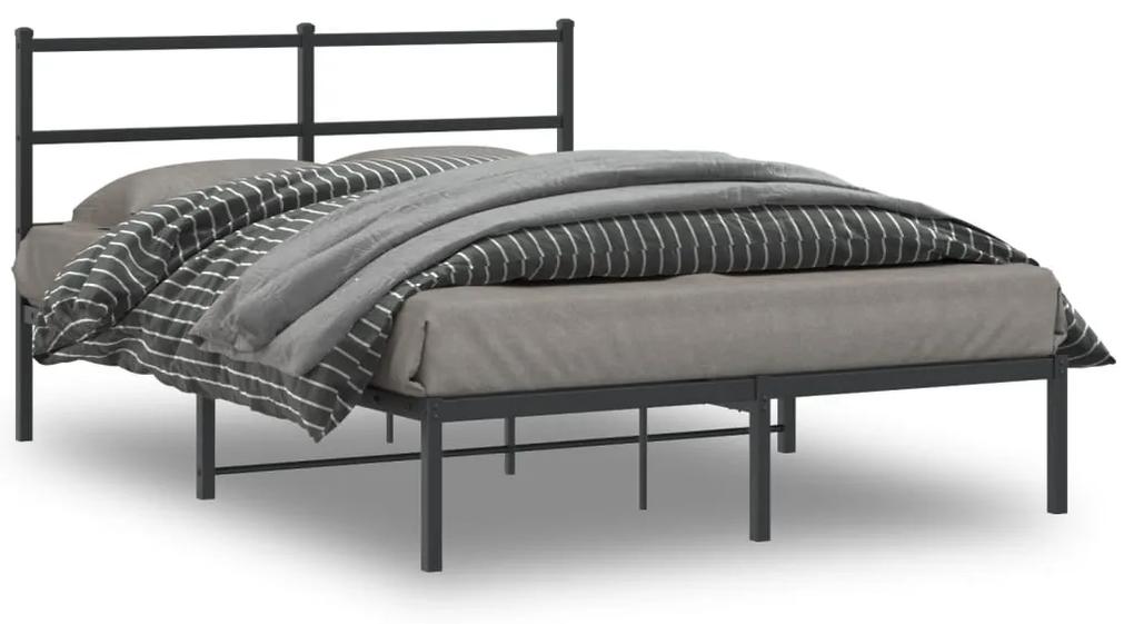 355365 vidaXL Cadru de pat metalic cu tăblie, negru, 140x190 cm