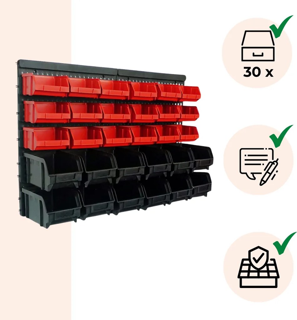 Organizator suspendat pentru atelier ORDER, 30 de cutii, 64x2x38cm, roșu/negru Monzana