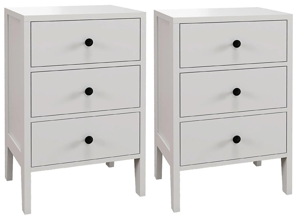 HOMCOM Lot de 2 noptiere, mese auxiliare, 3 sertare pentru cameră din lemn 40L x 30l x 64Î cm alb | Aosom Romania