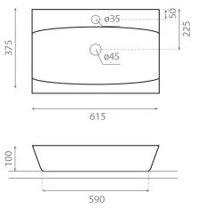 Bathco 0041 - Lavoar pentru blat SARDINERO, 61,5 x 37,5 cm, porțelan/alb