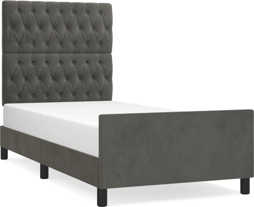 vidaXL Cadru de pat fără saltea, gri închis, 90x190 cm, catifea
